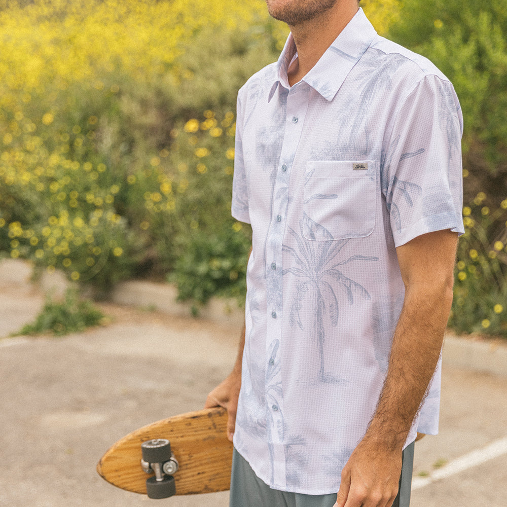 Thalia Surf Palms Mens Shirt, White, view 2