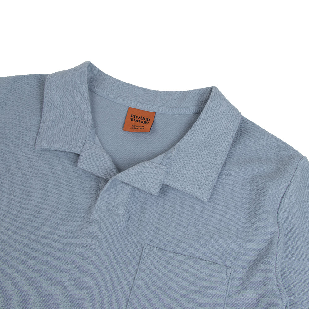 Rhythm Vintage Terry Polo Mens Shirt, Blue, view 2