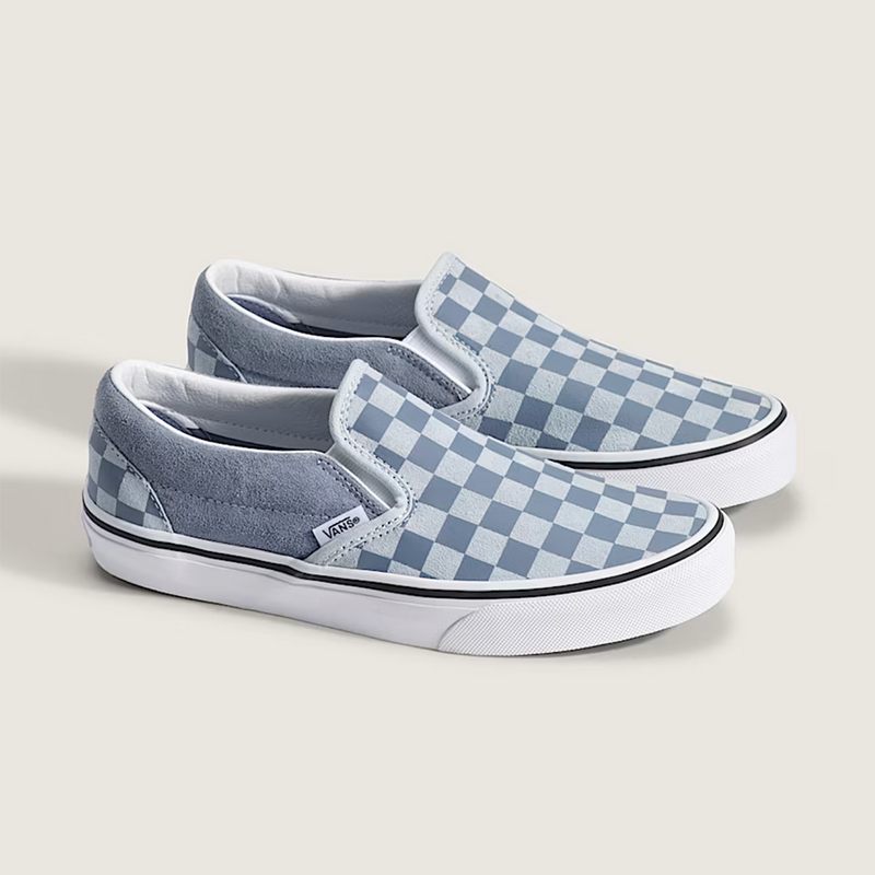 Vans Classic Slip-On Womens Shoes, (Checkerboard) Light Blue