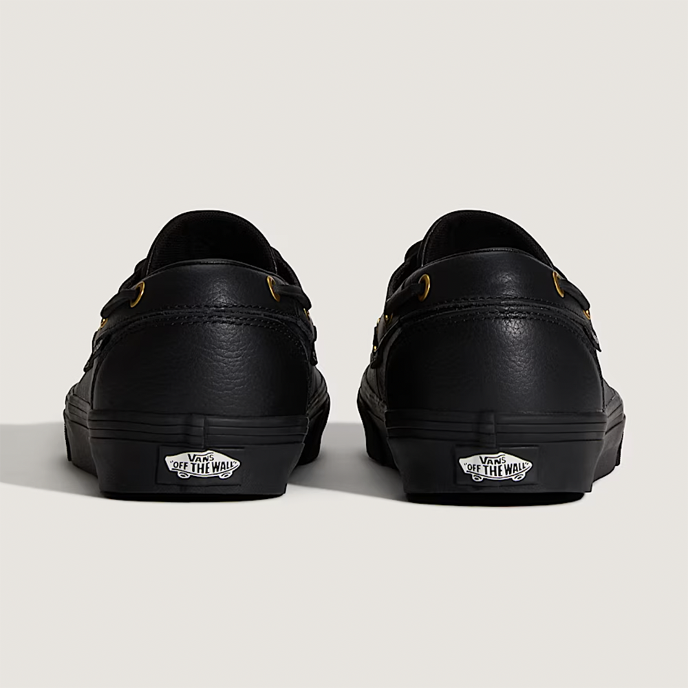 Vans 2-Eyelet Boat Mens Shoes, Leather Black, view 4