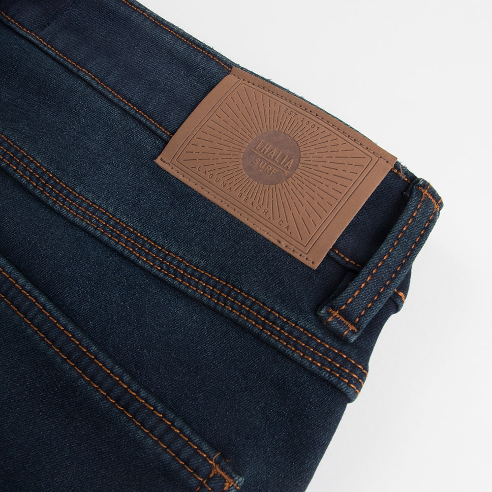 Thalia Surf Fleece Lined Denim Mens Pants, Dark Blue, view 11