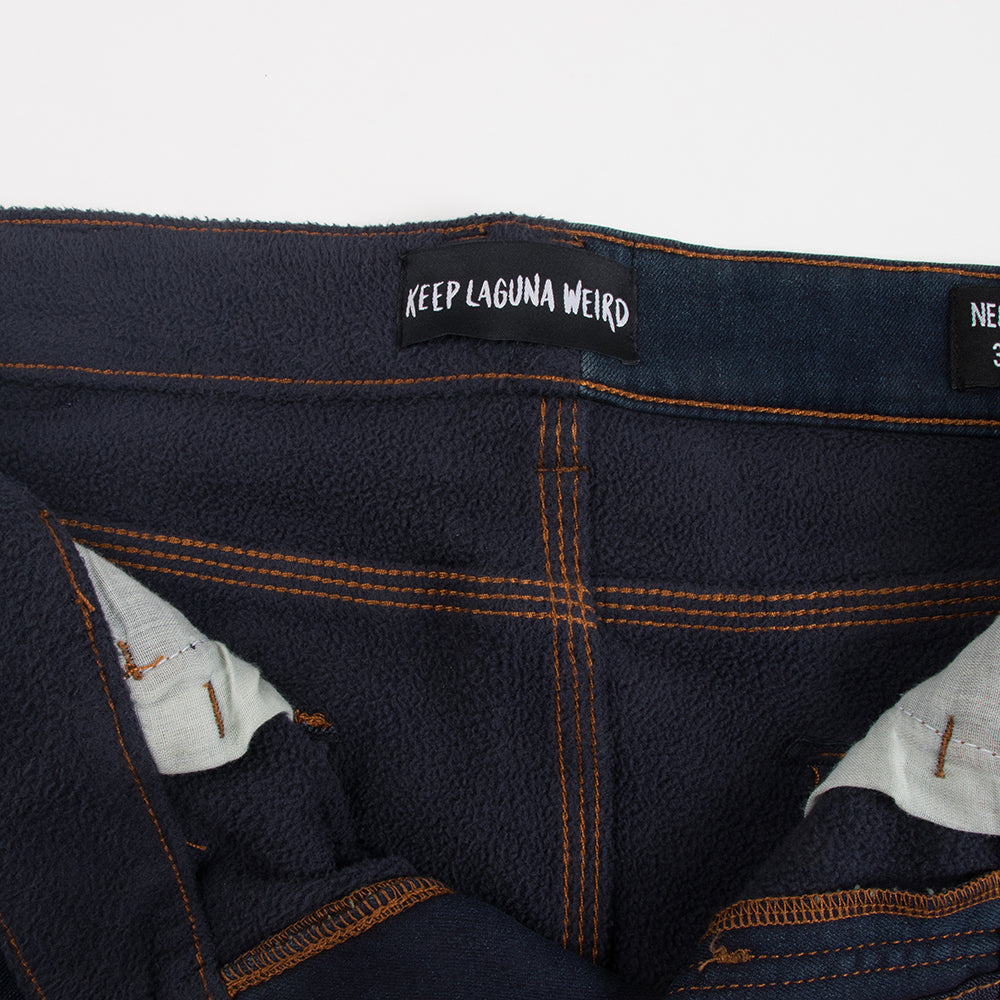 Thalia Surf Fleece Lined Denim Mens Pants, Dark Blue, view 9