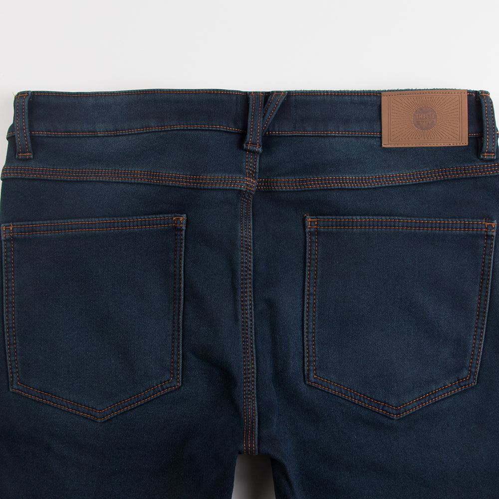 Thalia Surf Fleece Lined Denim Mens Pants, Dark Blue, view 7
