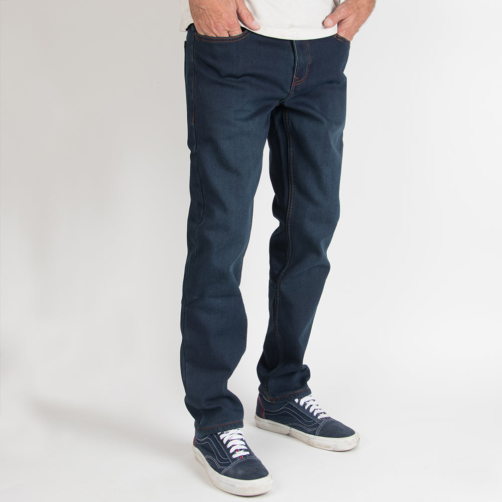 Thalia Surf Fleece Lined Denim Mens Pants, Dark Blue, view 3