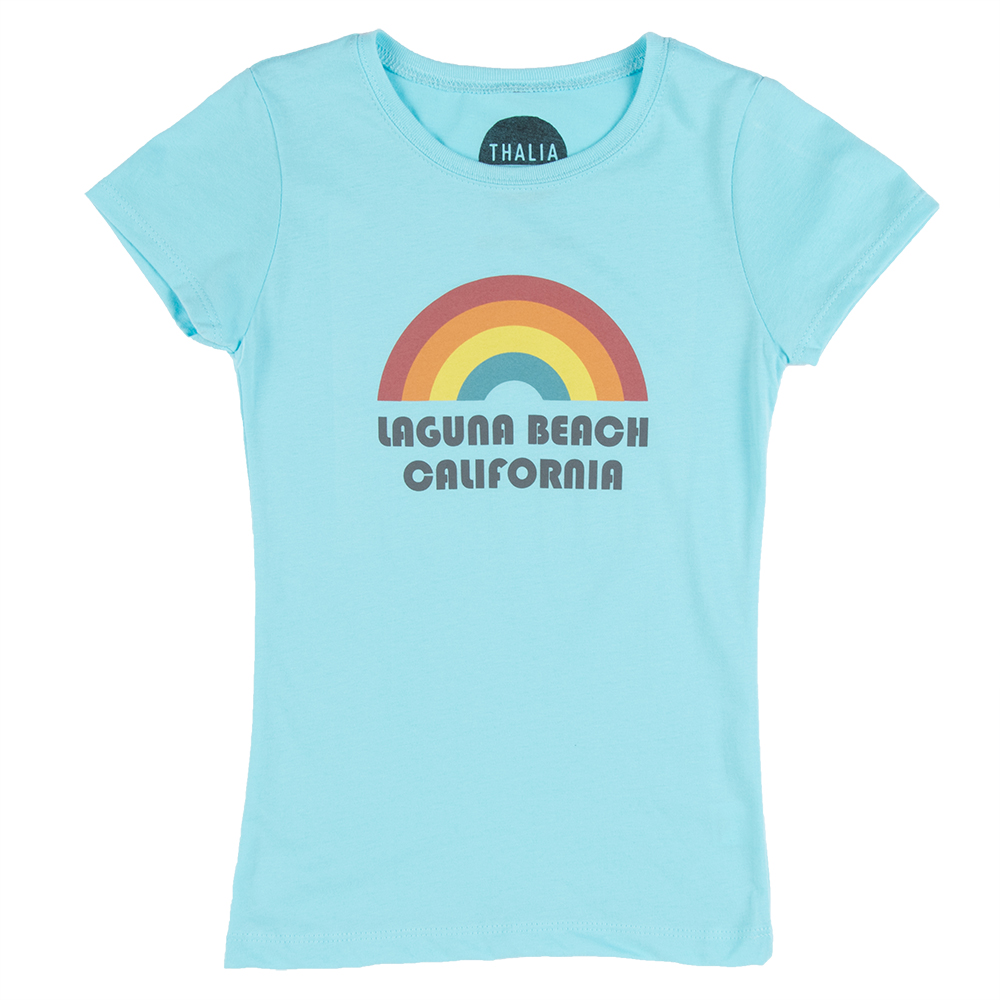 Thalia Surf Rainbow Girls Kids Tee, Neon Blue, view 2