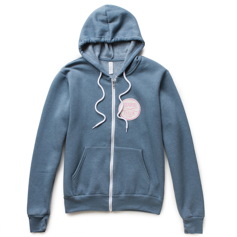 Seapod x Thalia Surf Sunset Zip Up Womens Fleece, Steel Blue, view 2