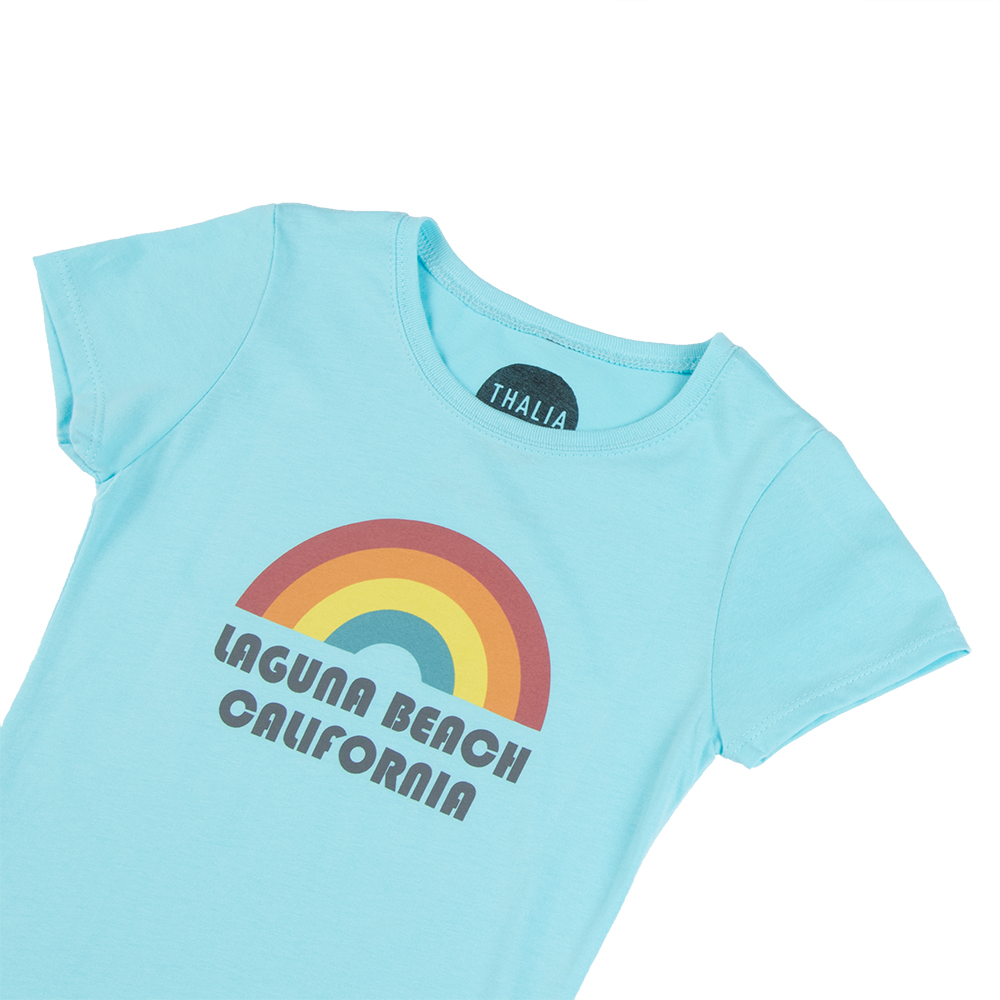 Thalia Surf Rainbow Girls Kids Tee, Neon Blue, view 4
