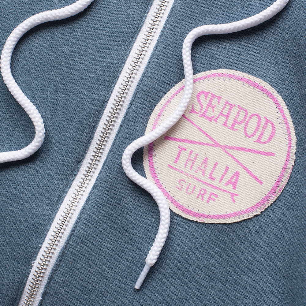 Seapod x Thalia Surf Sunset Zip Up Womens Fleece, Steel Blue, view 3