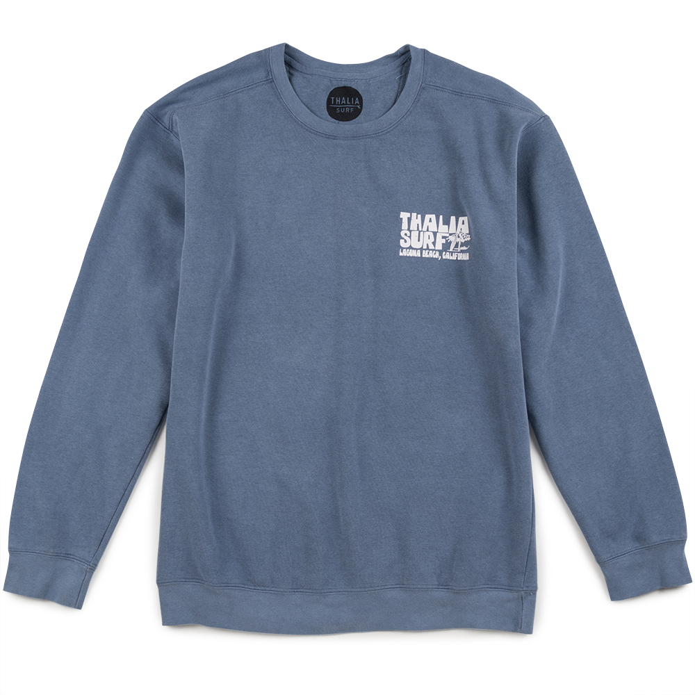 Thalia Surf x John Severson Palapa Mens Crew Fleece, Blue Jean, view 3