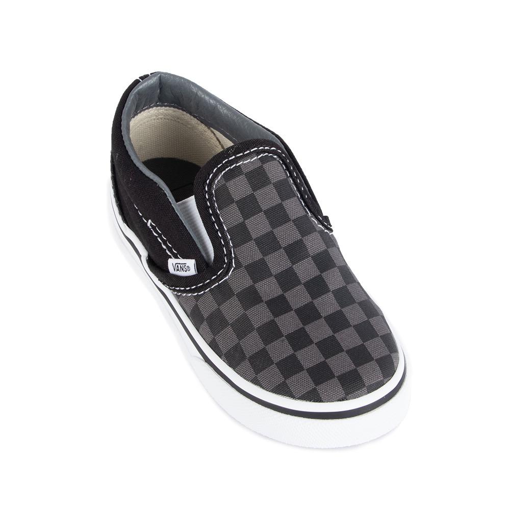 Vans Classic Slip-on Toddler Shoes, Black/Pewter Checkerboard, view 2